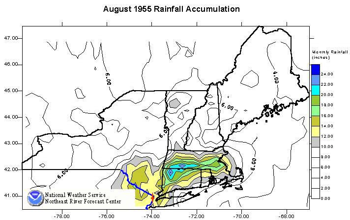 August 1955 rainfall accumulation